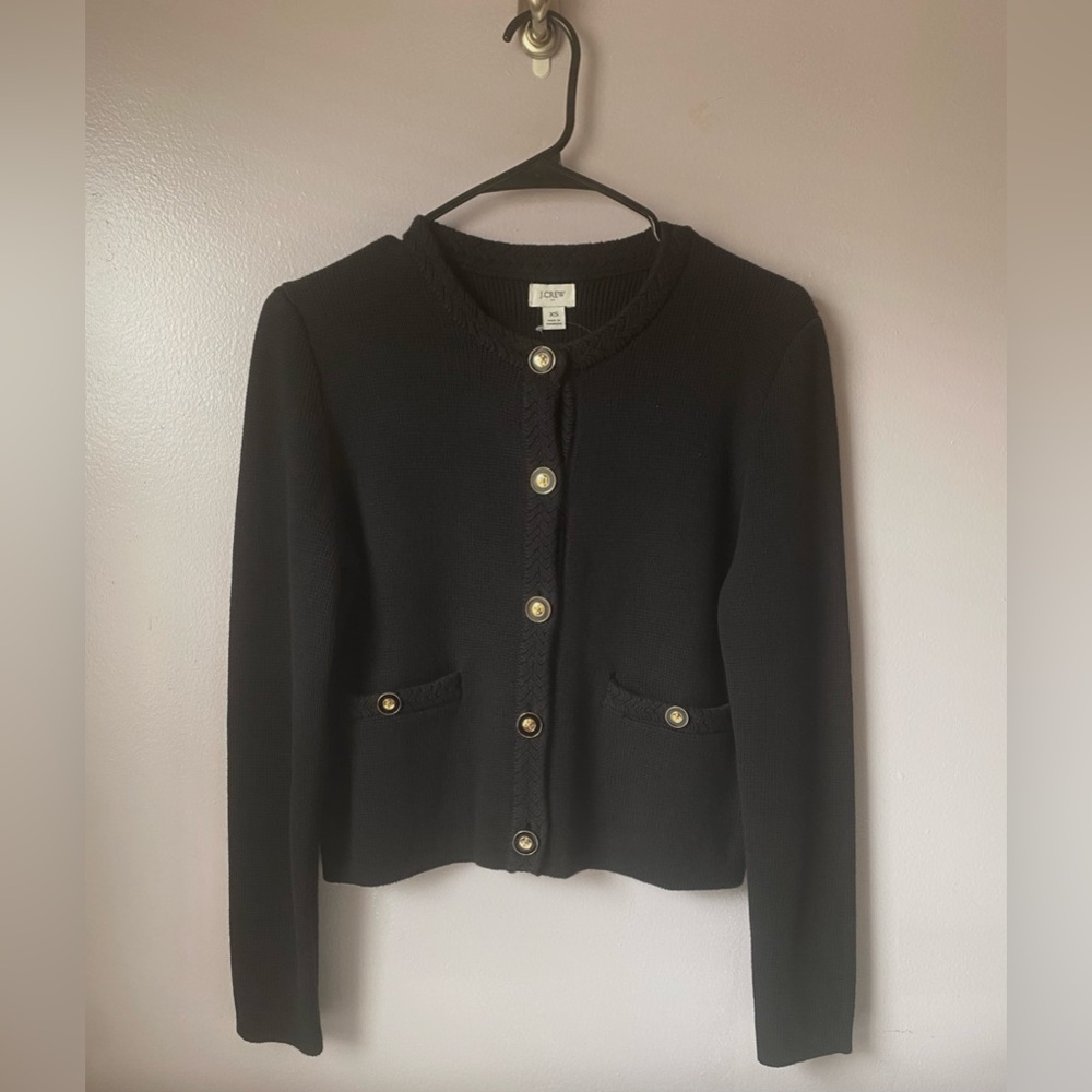 Jcrew Factory Black Cotton Lady Jacket Cardigan Sweater | Size X-Small
